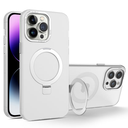 For iPhone 14 Pro MagSafe Metal Holder Frosted Translucent Phone Case(White) - iPhone 14 Pro Cases by PMC Jewellery | Online Shopping South Africa | PMC Jewellery