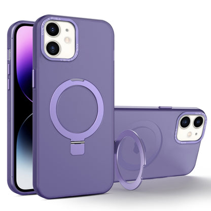 For iPhone 11 MagSafe Metal Holder Frosted Translucent Phone Case(Dark Purple) - iPhone 11 Cases by PMC Jewellery | Online Shopping South Africa | PMC Jewellery