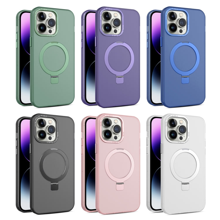 For iPhone 12 / 12 Pro MagSafe Metal Holder Frosted Translucent Phone Case(Dark Purple) - iPhone 12 / 12 Pro Cases by PMC Jewellery | Online Shopping South Africa | PMC Jewellery