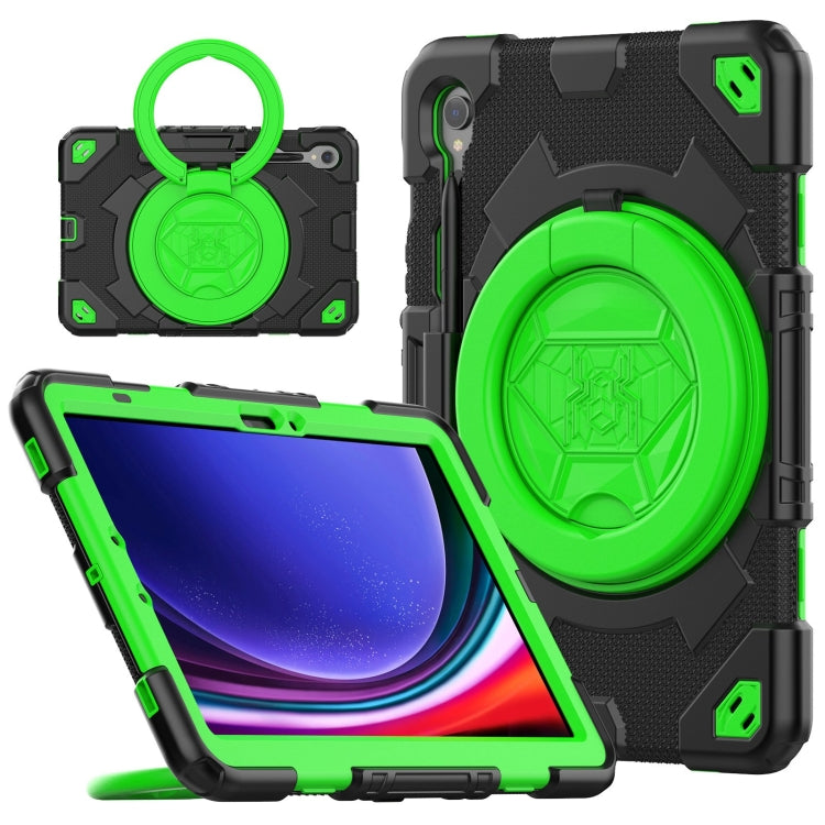 For Samsung Galaxy Tab S9 Spider Rotation Handle Silicone Hybrid PC Tablet Case(Black Green) - Galaxy Tab S9 Cases by PMC Jewellery | Online Shopping South Africa | PMC Jewellery | Buy Now Pay Later Mobicred