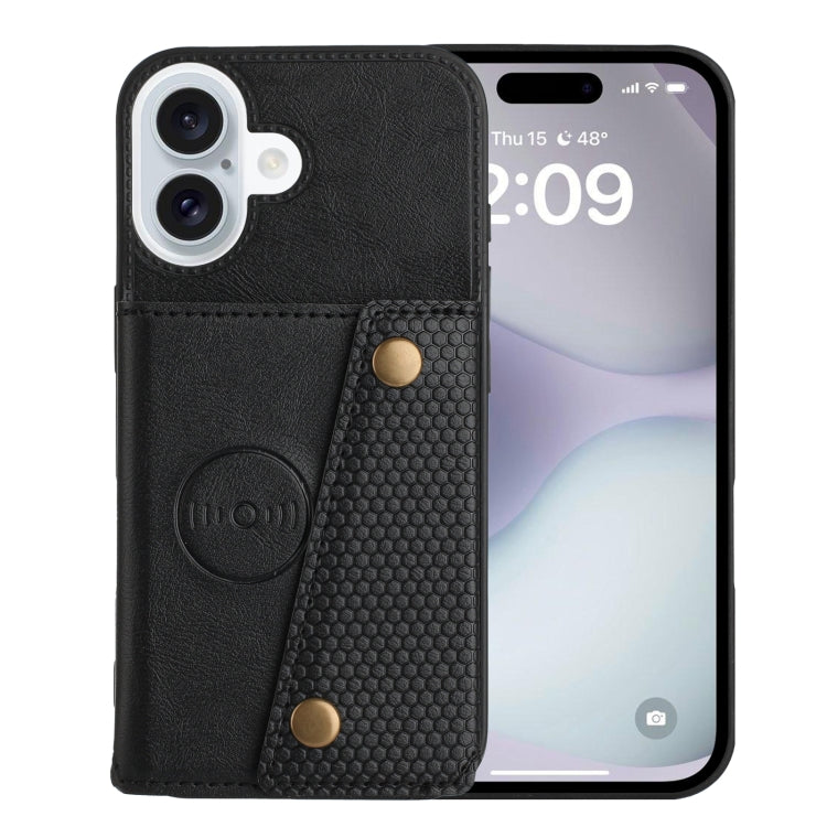 For iPhone 16 Double Buckle Card Slots PU + TPU Phone Case(Black) - iPhone 16 Cases by PMC Jewellery | Online Shopping South Africa | PMC Jewellery | Buy Now Pay Later Mobicred