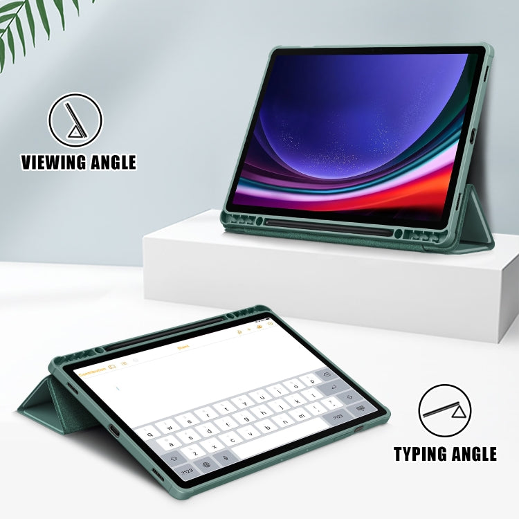 For Samsung Galaxy Tab S9+ Acrylic 3-folding Smart Leather Tablet Case(Deep Green) - Galaxy Tab S9+ Cases by PMC Jewellery | Online Shopping South Africa | PMC Jewellery | Buy Now Pay Later Mobicred