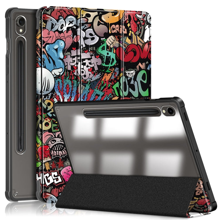 For Samsung Galaxy Tab S9 Acrylic 3-folding Painted Smart Leather Tablet Case(Graffiti) - Galaxy Tab S9 Cases by PMC Jewellery | Online Shopping South Africa | PMC Jewellery | Buy Now Pay Later Mobicred