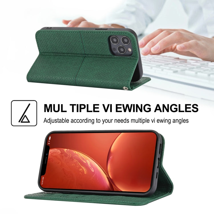 For iPhone 16 Pro Max Woven Texture Stitching Magnetic Leather Phone Case(Green) - iPhone 16 Pro Max Cases by PMC TechLife | Online Shopping South Africa | PMC TechLife | Buy Now Pay Later Mobicred