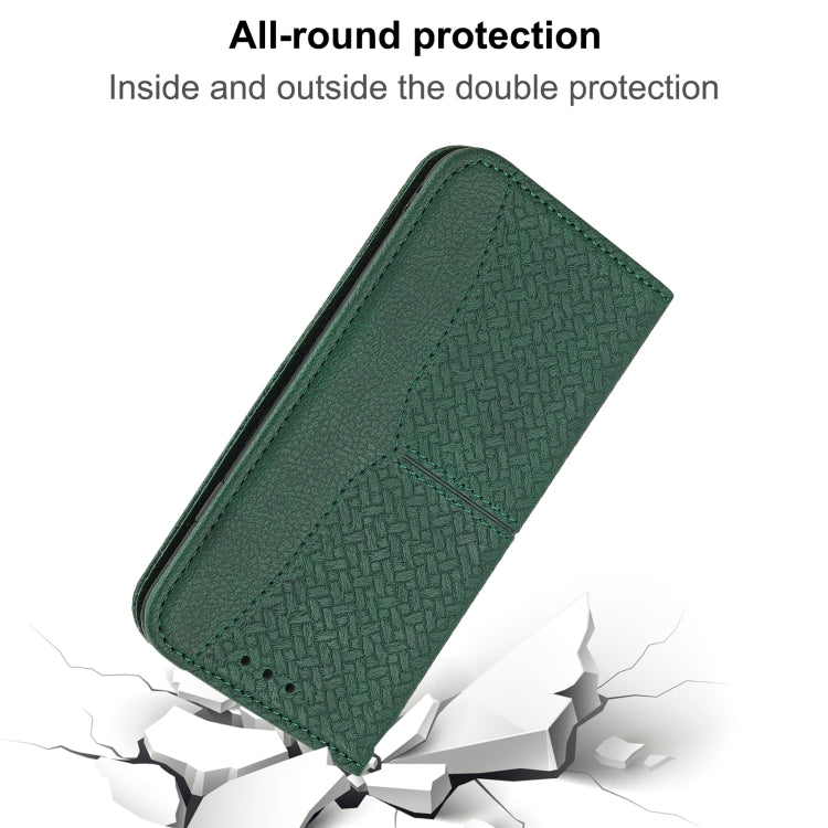 For iPhone 16 Pro Max Woven Texture Stitching Magnetic Leather Phone Case(Green) - iPhone 16 Pro Max Cases by PMC TechLife | Online Shopping South Africa | PMC TechLife | Buy Now Pay Later Mobicred