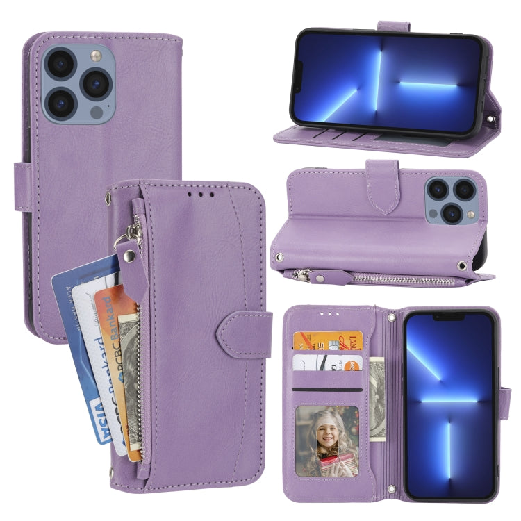 For iPhone 16 Pro Oil Skin Zipper Wallet Leather Phone Case(Purple) - iPhone 16 Pro Cases by PMC Jewellery | Online Shopping South Africa | PMC Jewellery | Buy Now Pay Later Mobicred