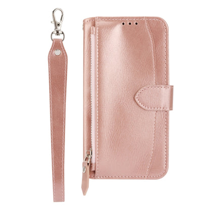 For iPhone 16 Oil Skin Zipper Wallet Leather Phone Case(Rose Gold) - iPhone 16 Cases by PMC Jewellery | Online Shopping South Africa | PMC Jewellery | Buy Now Pay Later Mobicred