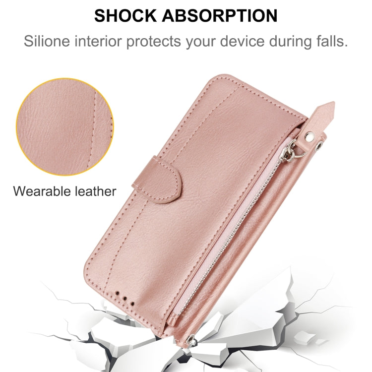 For iPhone 16 Oil Skin Zipper Wallet Leather Phone Case(Rose Gold) - iPhone 16 Cases by PMC Jewellery | Online Shopping South Africa | PMC Jewellery | Buy Now Pay Later Mobicred