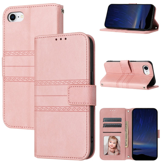 For iPhone SE 2024 Embossed Stripes Skin Feel Leather Phone Case(Pink) - More iPhone Cases by PMC Jewellery | Online Shopping South Africa | PMC Jewellery | Buy Now Pay Later Mobicred