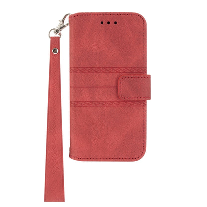 For iPhone SE 2024 Embossed Stripes Skin Feel Leather Phone Case(Red) - More iPhone Cases by PMC Jewellery | Online Shopping South Africa | PMC Jewellery | Buy Now Pay Later Mobicred