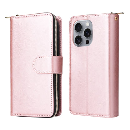 For iPhone 16 Pro Max 9 Card Slots Zipper Wallet Bag Leather Phone Case(Rose Gold) - iPhone 16 Pro Max Cases by PMC Jewellery | Online Shopping South Africa | PMC Jewellery | Buy Now Pay Later Mobicred