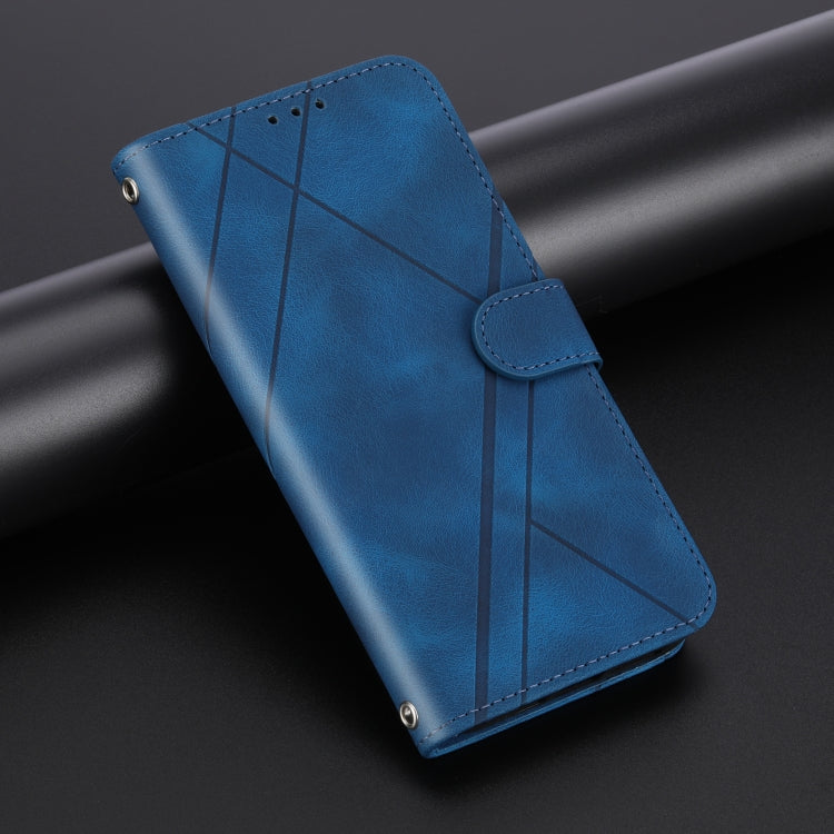 For iPhone 16e Embossed Line Leather Phone Case with Lanyard(Blue) - iPhone 16e Cases by PMC TechLife | Online Shopping South Africa | PMC TechLife | Buy Now Pay Later Mobicred