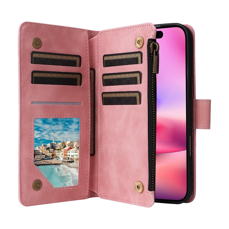 For iPhone 16 Plus Crossbody Multi-card Slot Wallet Zipper Leather Phone Case(Pink) - iPhone 16 Plus Cases by PMC Jewellery | Online Shopping South Africa | PMC Jewellery | Buy Now Pay Later Mobicred