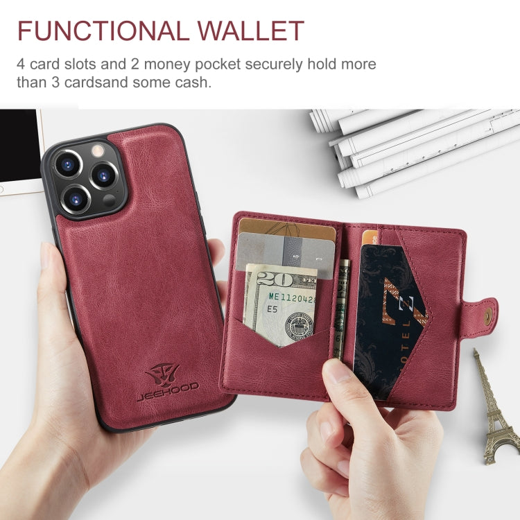 For iPhone 15 Pro Max JEEHOOD Retro Magnetic Detachable Leather Phone Case(Red) - free shipping - PMC Jewellery - Order now!