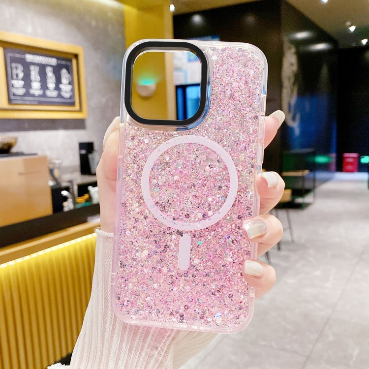 For iPhone 15 Pro Max Gold Armor MagSafe Glitter Epoxy Phone Case(Pink) - iPhone 15 Pro Max Cases by PMC Jewellery | Online Shopping South Africa | PMC Jewellery