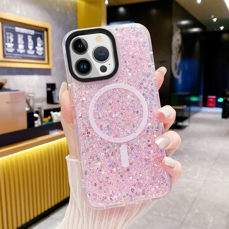 For iPhone 15 Pro Max Gold Armor MagSafe Glitter Epoxy Phone Case(Pink) - iPhone 15 Pro Max Cases by PMC Jewellery | Online Shopping South Africa | PMC Jewellery