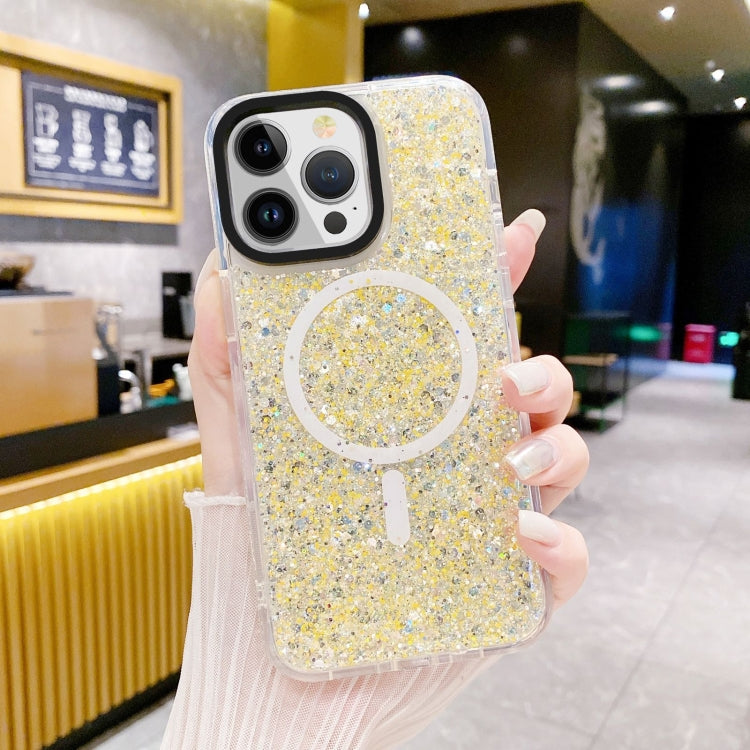 For iPhone 15 Gold Armor MagSafe Glitter Epoxy Phone Case(Yellow) - iPhone 15 Cases by PMC Jewellery | Online Shopping South Africa | PMC Jewellery