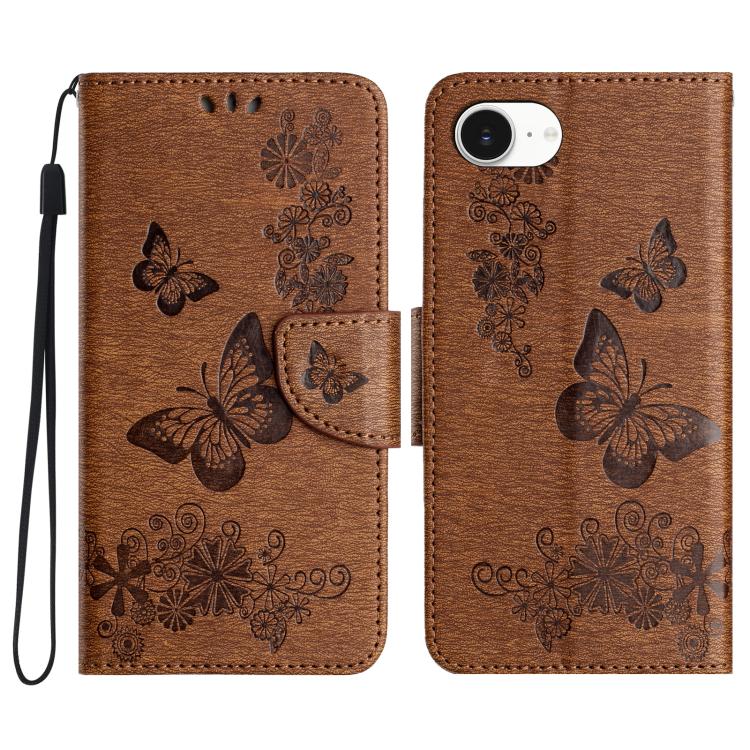 For iPhone 16e Butterfly Embossed Flip Leather Phone Case(Brown) - iPhone 16e Cases by PMC TechLife | Online Shopping South Africa | PMC TechLife | Buy Now Pay Later Mobicred