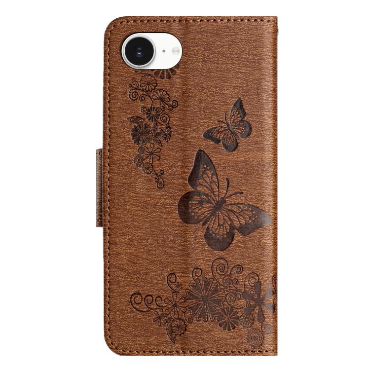 For iPhone 16e Butterfly Embossed Flip Leather Phone Case(Brown) - iPhone 16e Cases by PMC TechLife | Online Shopping South Africa | PMC TechLife | Buy Now Pay Later Mobicred