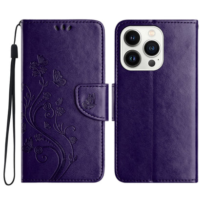 For iPhone 16 Pro Butterfly Flower Pattern Flip Leather Phone Case(Dark Purple) - iPhone 16 Pro Cases by PMC Jewellery | Online Shopping South Africa | PMC Jewellery | Buy Now Pay Later Mobicred