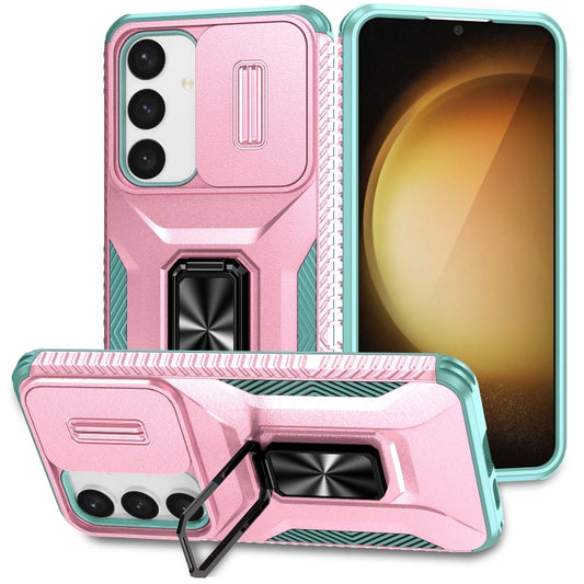 For Samsung Galaxy S24 5G / S25 5G Sliding Camshield Holder Phone Case(Pink + Grey Green) - Galaxy S24 5G Cases by PMC Jewellery | Online Shopping South Africa | PMC Jewellery | Buy Now Pay Later Mobicred