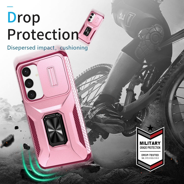 For Samsung Galaxy S24 5G / S25 5G Sliding Camshield Holder Phone Case(Pink + Rose Red) - Galaxy S24 5G Cases by PMC Jewellery | Online Shopping South Africa | PMC Jewellery | Buy Now Pay Later Mobicred