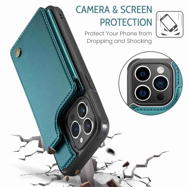 For iPhone 15 Pro CaseMe C22 Card Slots Holder RFID Anti-theft Phone Case(Blue Green) - iPhone 15 Pro Cases by CaseMe | Online Shopping South Africa | PMC Jewellery | Buy Now Pay Later Mobicred