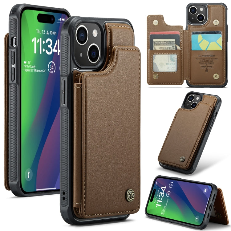 For iPhone 15 Plus CaseMe C22 Card Slots Holder RFID Anti-theft Phone Case(Brown) - iPhone 15 Plus Cases by CaseMe | Online Shopping South Africa | PMC Jewellery | Buy Now Pay Later Mobicred