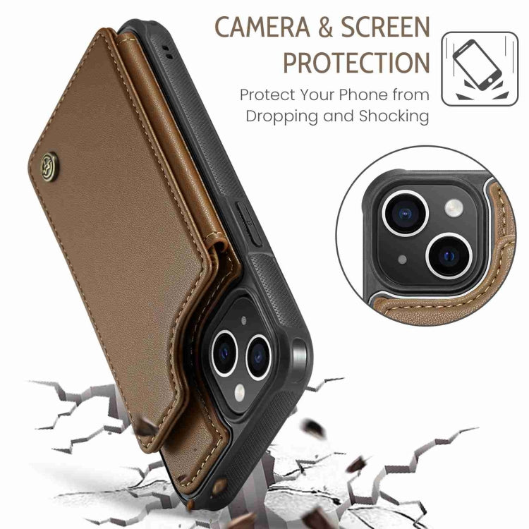 For iPhone 15 Plus CaseMe C22 Card Slots Holder RFID Anti-theft Phone Case(Brown) - iPhone 15 Plus Cases by CaseMe | Online Shopping South Africa | PMC Jewellery | Buy Now Pay Later Mobicred