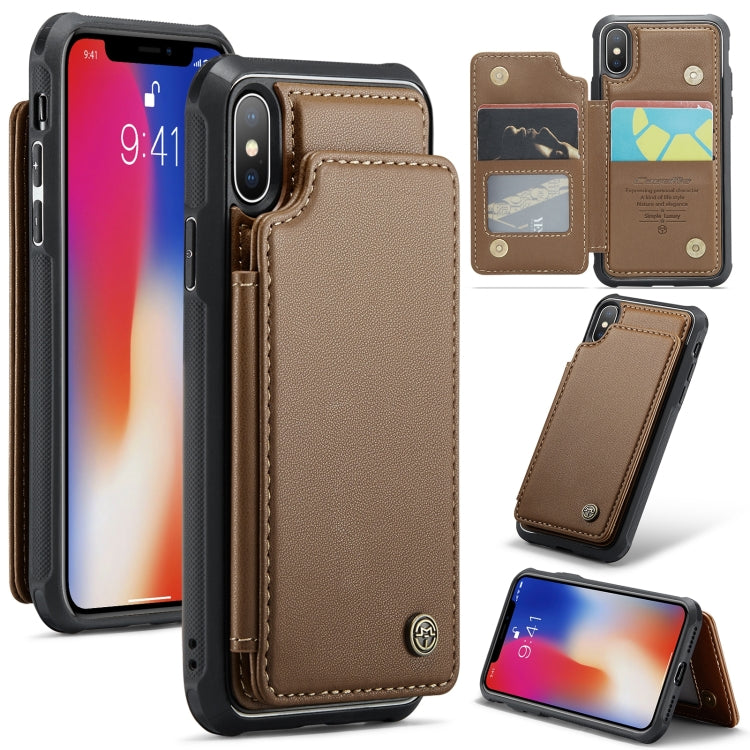 For iPhone XS / X CaseMe C22 Card Slots Holder RFID Anti-theft Phone Case(Brown) - More iPhone Cases by CaseMe | Online Shopping South Africa | PMC Jewellery | Buy Now Pay Later Mobicred