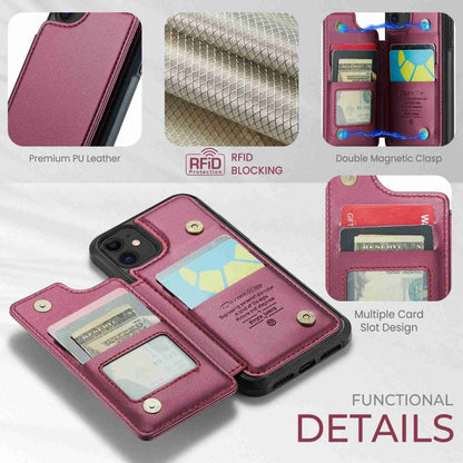 For iPhone 11 CaseMe C22 Card Slots Holder RFID Anti-theft Phone Case(Wine Red) - iPhone 11 Cases by CaseMe | Online Shopping South Africa | PMC Jewellery | Buy Now Pay Later Mobicred