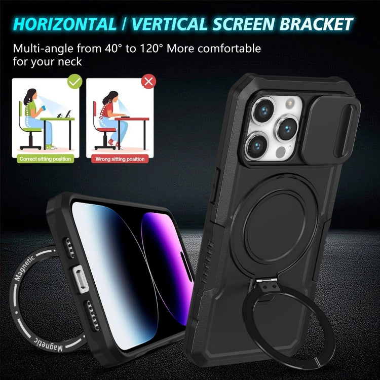 For iPhone 15 Pro Sliding Camshield MagSafe Holder TPU Hybrid PC Phone Case(Black) - free shipping - PMC TechLife - Order now!