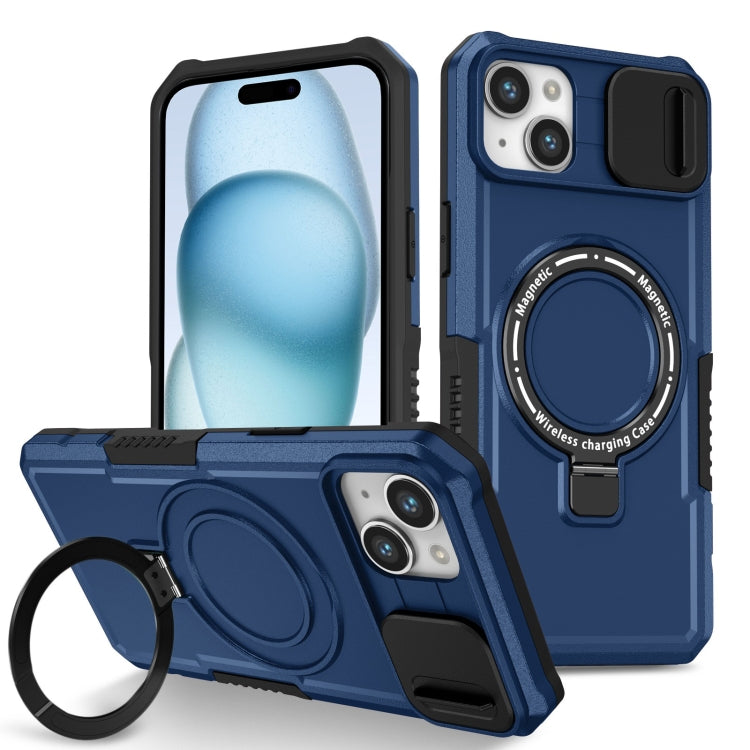 For iPhone 15 Sliding Camshield Magsafe Holder TPU Hybrid PC Phone Case(Royal Blue) - iPhone 15 Cases by PMC TechLife | Online Shopping South Africa | PMC TechLife