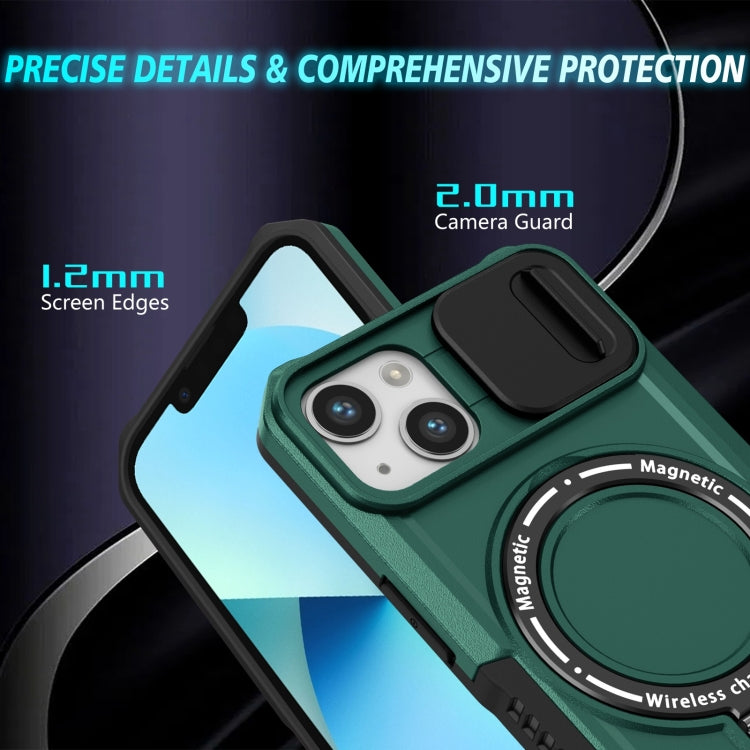 For iPhone 13 Sliding Camshield Magsafe Holder TPU Hybrid PC Phone Case(Deep Green) - iPhone 13 Cases by PMC Jewellery | Online Shopping South Africa | PMC Jewellery