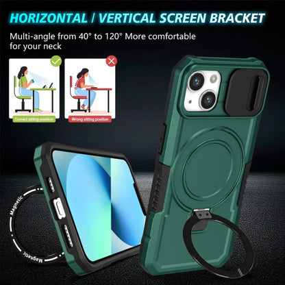 For iPhone 13 Sliding Camshield Magsafe Holder TPU Hybrid PC Phone Case(Deep Green) - iPhone 13 Cases by PMC Jewellery | Online Shopping South Africa | PMC Jewellery