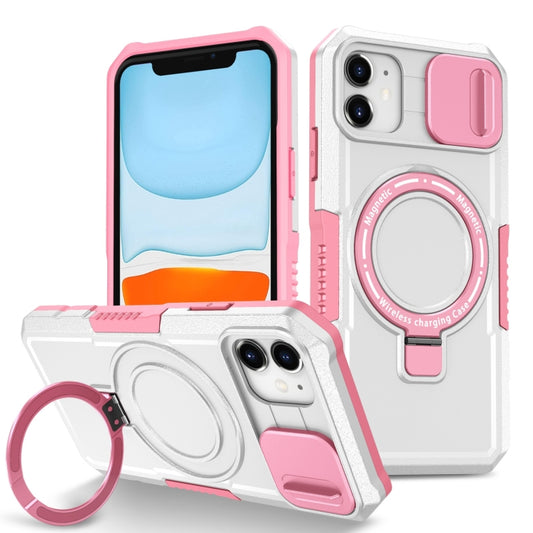 For iPhone 12 Sliding Camshield Magsafe Holder TPU Hybrid PC Phone Case(Pink White) - iPhone 12 / 12 Pro Cases by PMC Jewellery | Online Shopping South Africa | PMC Jewellery