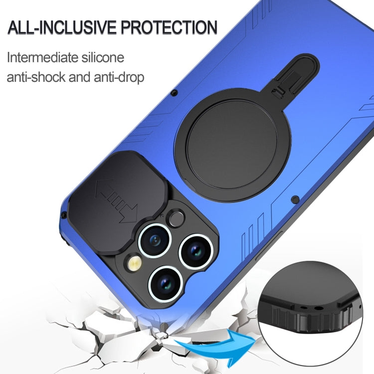 For iPhone 15 Pro Max Camera Shield MagSafe Holder Life Waterproof Phone Case(Blue) - iPhone 15 Pro Max Cases by PMC Jewellery | Online Shopping South Africa | PMC Jewellery