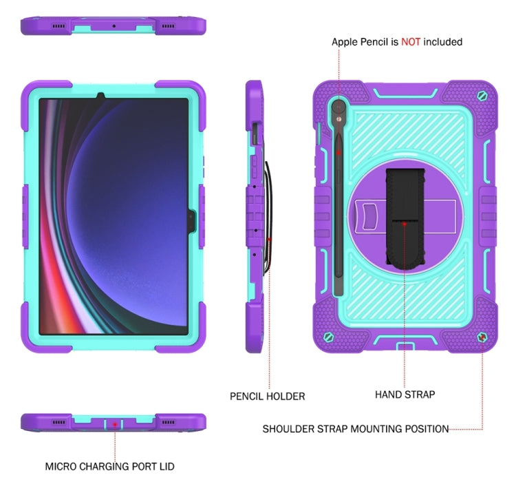 For Samsung Galaxy Tab S9 360 Degree Rotation PC Contrast Silicone Tablet Case(Purple + Mint Green) - Galaxy Tab S9 Cases by PMC Jewellery | Online Shopping South Africa | PMC Jewellery | Buy Now Pay Later Mobicred