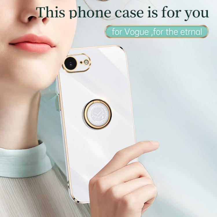 For iPhone 16e XINLI Straight Edge 6D Electroplate TPU Phone Case with Ring Holder(Celestial Blue) - free shipping - PMc TechLife - Order now!