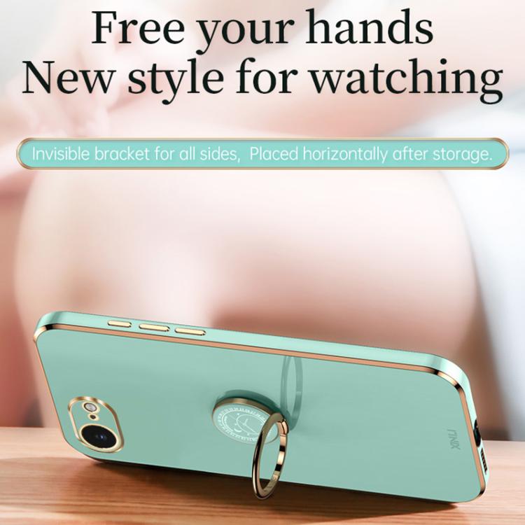 For iPhone 16e XINLI Straight Edge 6D Electroplate TPU Phone Case with Ring Holder(Celestial Blue) - free shipping - PMc TechLife - Order now!