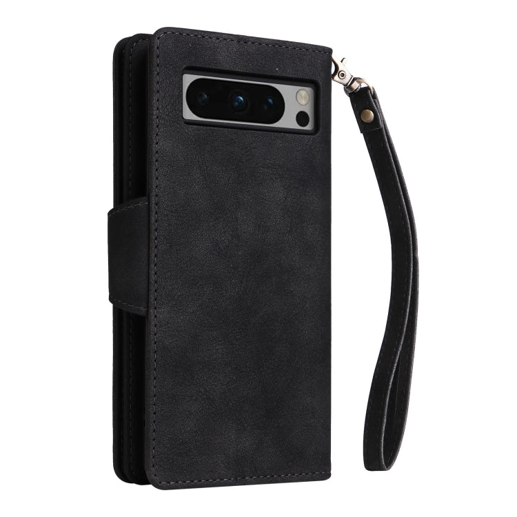 For Google Pixel 8 Pro Rivet Buckle 9 Cards Three Fold Leather Phone Case(Black) - Google Cases by PMC Jewellery | Online Shopping South Africa | PMC Jewellery | Buy Now Pay Later Mobicred