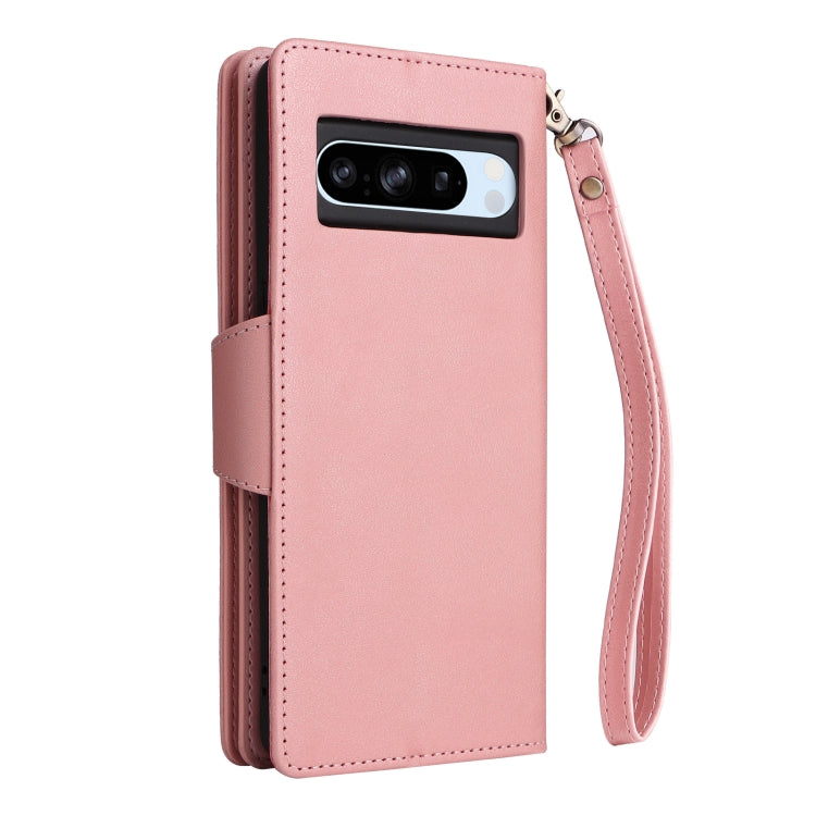 For Google Pixel 8a Rivet Buckle 9 Cards Three Fold Leather Phone Case(Rose Gold) - Google Cases by PMC Jewellery | Online Shopping South Africa | PMC Jewellery | Buy Now Pay Later Mobicred