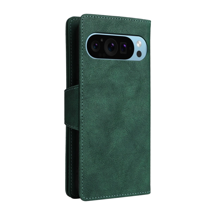 For Google Pixel 9 Rivet Buckle 9 Cards Three Fold Leather Phone Case(Green) - Google Cases by PMC Jewellery | Online Shopping South Africa | PMC Jewellery | Buy Now Pay Later Mobicred