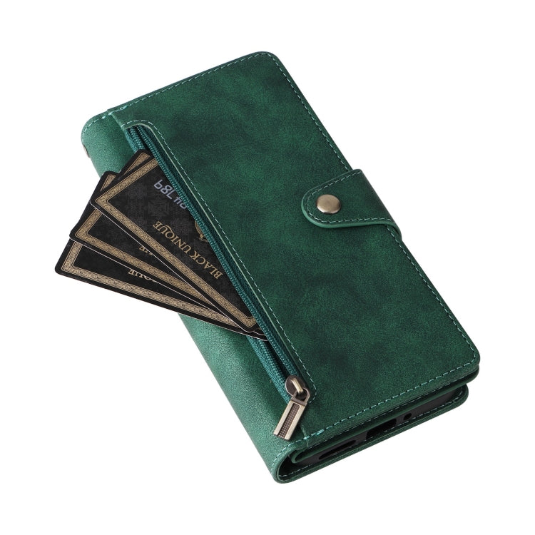 For Google Pixel 9 Rivet Buckle 9 Cards Three Fold Leather Phone Case(Green) - Google Cases by PMC Jewellery | Online Shopping South Africa | PMC Jewellery | Buy Now Pay Later Mobicred