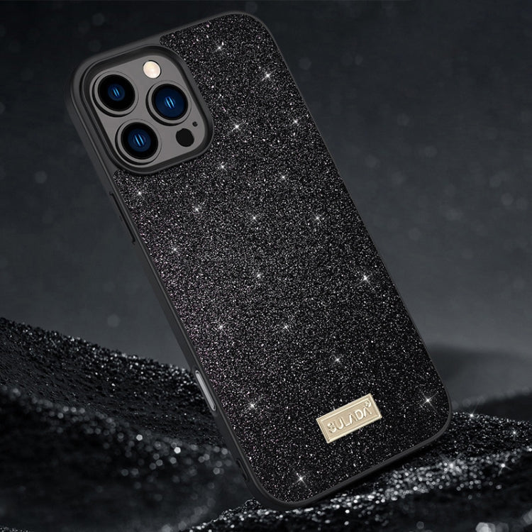 For iPhone 16 Pro SULADA Glittery PC Hybrid TPU Handmade Leather Phone Case(Black) - iPhone 16 Pro Cases by SULADA | Online Shopping South Africa | PMC Jewellery | Buy Now Pay Later Mobicred