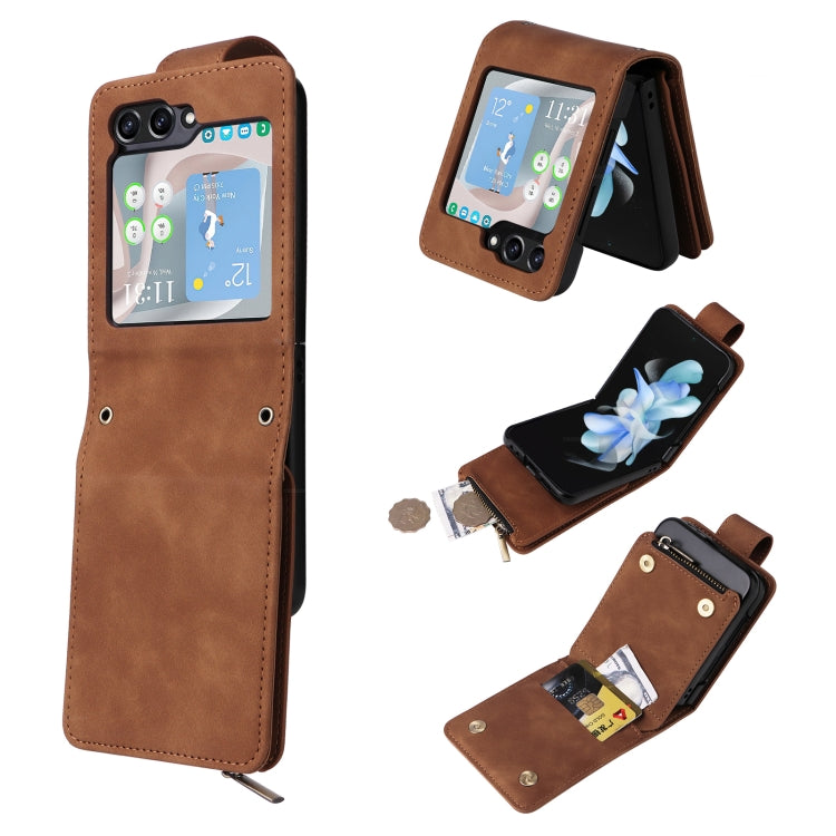 For Samsung Galaxy Z Flip5 5G Crossbody Multi-card Slot Wallet Zipper Leather Phone Case(Brown) - Galaxy Z Flip5 Cases by PMC Jewellery | Online Shopping South Africa | PMC Jewellery