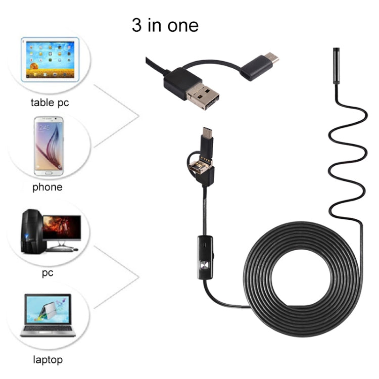 AN100 3 in 1 IP67 Waterproof USB-C / Type-C + Micro USB + USB HD Endoscope Snake Tube Inspection Camera for Parts of OTG Function Android Mobile Phone, with 6 LEDs, Lens Diameter:7mm(Length: 1m) -  by PMC Jewellery | Online Shopping South Africa | PMC Jewellery | Buy Now Pay Later Mobicred