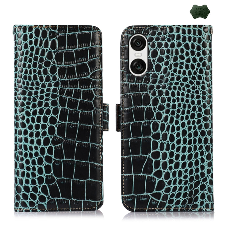 For Sony Xperia 10 VI Crocodile Top Layer Cowhide Leather Phone Case(Green) - Sony Cases by PMC TechLife | Online Shopping South Africa | PMC TechLife | Buy Now Pay Later Mobicred