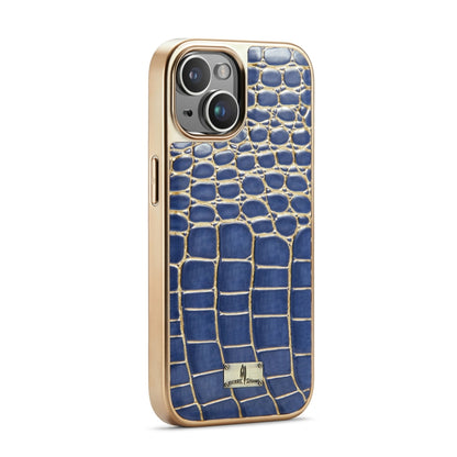 For iPhone 15 Pro Max Fierre Shann Crocodile Texture Electroplating PU Phone Case(Blue) - iPhone 15 Pro Max Cases by FIERRE SHANN | Online Shopping South Africa | PMC Jewellery | Buy Now Pay Later Mobicred