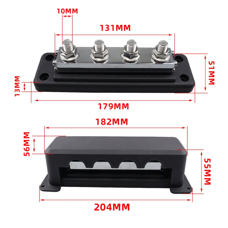 RV 600A High Current Busbar 4-way Straight M10 Wiring Studs(Black) - Fuse by PMC Jewellery | Online Shopping South Africa | PMC Jewellery | Buy Now Pay Later Mobicred